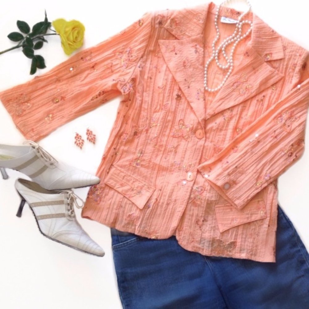 Lightweight Apricot Jacket Embroidery and Sequins